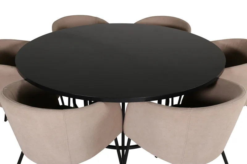 Spisegruppe Möbelfashion Copenhagen spisegruppe 140 cm rund med 6 Berit-stoler Beige/Svart - Møbler - Bord - Spisegrupper