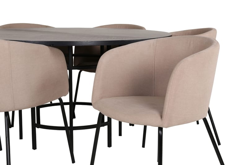 Spisegruppe Möbelfashion Copenhagen spisegruppe 140 cm rund med 6 Berit-stoler Beige/Svart - Møbler - Bord - Spisegrupper