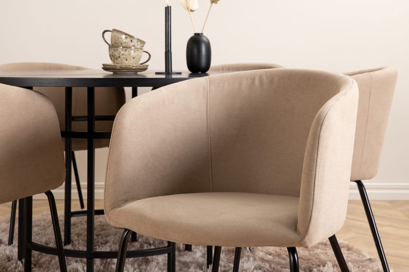 Spisegruppe Möbelfashion Copenhagen spisegruppe 140 cm rund med 6 Berit-stoler Beige/Svart - Møbler - Bord - Spisegrupper