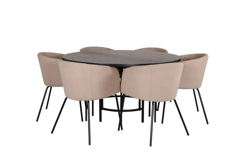 Spisegruppe Möbelfashion Copenhagen spisegruppe 140 cm rund med 6 Berit-stoler Beige/Svart, undefined
