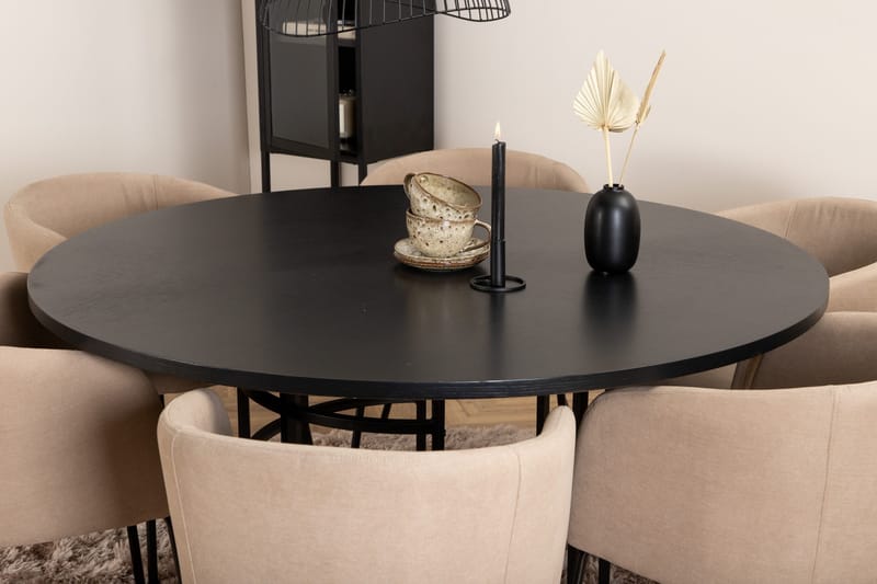 Spisegruppe Möbelfashion Copenhagen spisegruppe 140 cm rund med 6 Berit-stoler Beige/Svart - Møbler - Bord - Spisegrupper
