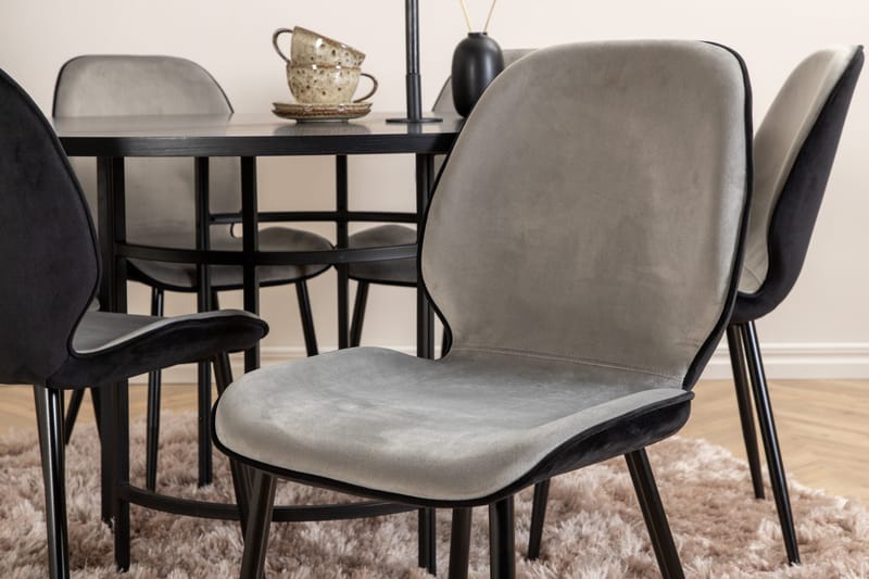 Spisegruppe Möbelfashion Copenhagen spisegruppe 140 cm rund med 6 Emma-stoler Svart/Lys grå - Møbler - Bord - Spisegrupper