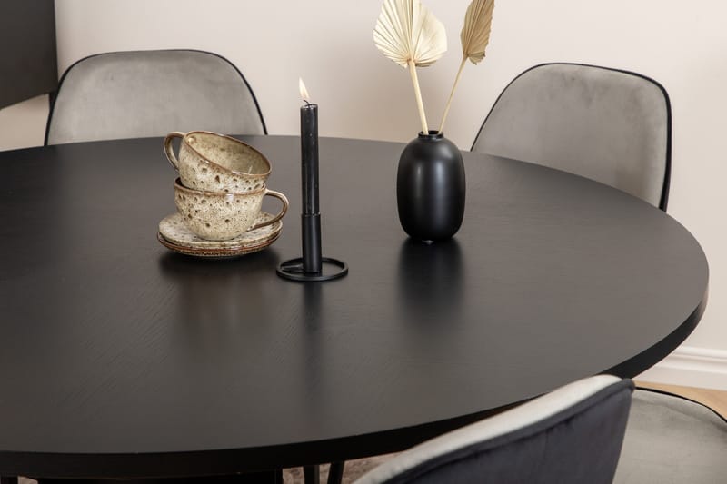 Spisegruppe Möbelfashion Copenhagen spisegruppe 140 cm rund med 6 Emma-stoler Svart/Lys grå - Møbler - Bord - Spisegrupper