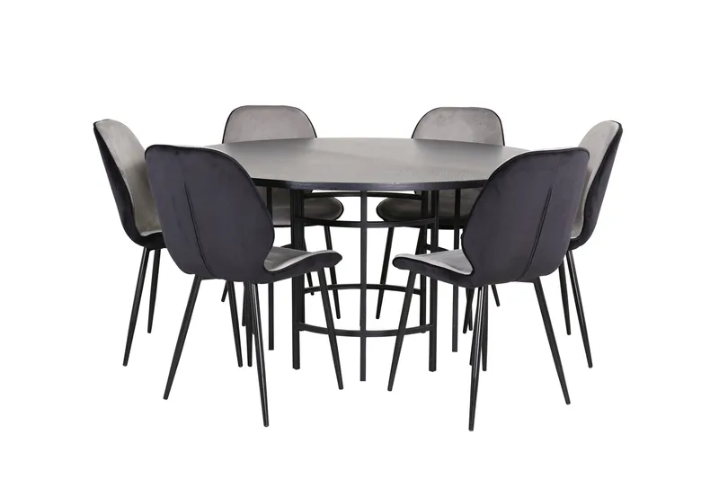 Spisegruppe Möbelfashion Copenhagen spisegruppe 140 cm rund med 6 Emma-stoler Svart/Lys grå, undefined