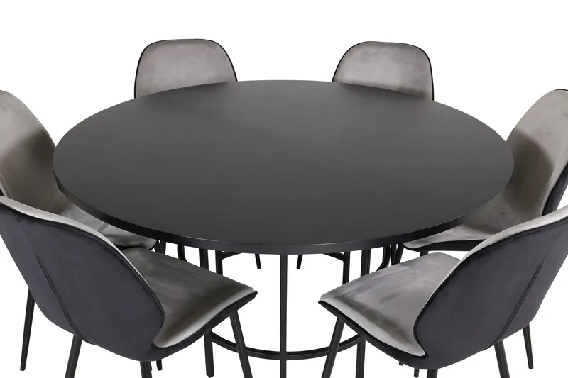 Spisegruppe Möbelfashion Copenhagen spisegruppe 140 cm rund med 6 Emma-stoler Svart/Lys grå - Møbler - Bord - Spisegrupper
