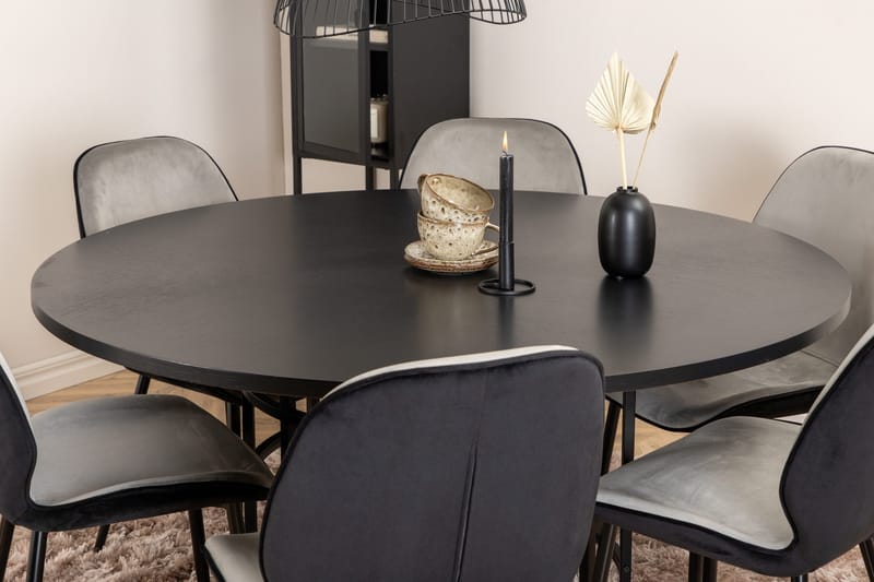 Spisegruppe Möbelfashion Copenhagen spisegruppe 140 cm rund med 6 Emma-stoler Svart/Lys grå - Møbler - Bord - Spisegrupper