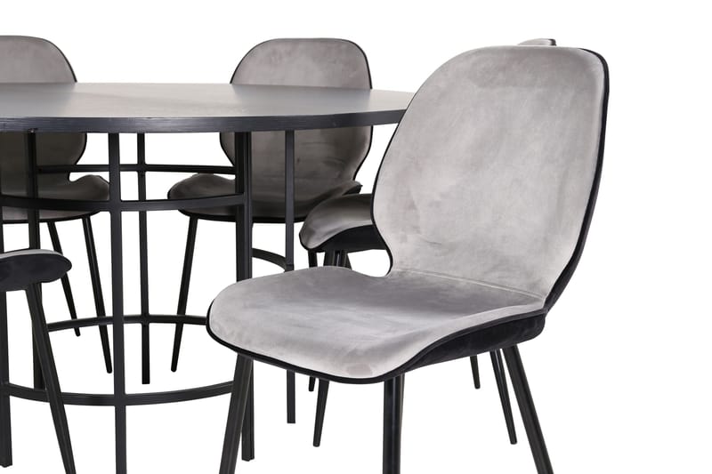 Spisegruppe Möbelfashion Copenhagen spisegruppe 140 cm rund med 6 Emma-stoler Svart/Lys grå - Møbler - Bord - Spisegrupper