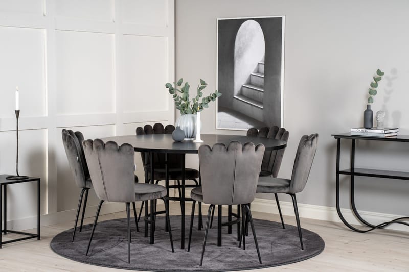 Spisegruppe Möbelfashion Copenhagen spisegruppe 140 cm rund med 6 Limhamn-stoler Svart/grå - Møbler - Bord - Spisegrupper