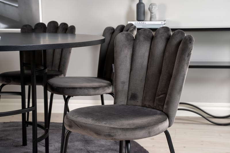 Spisegruppe Möbelfashion Copenhagen spisegruppe 140 cm rund med 6 Limhamn-stoler Svart/grå - Møbler - Bord - Spisegrupper