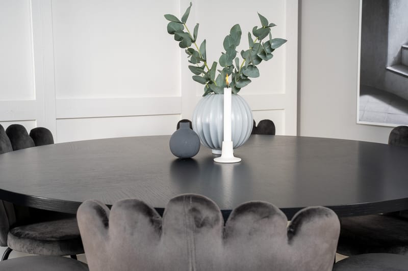 Spisegruppe Möbelfashion Copenhagen spisegruppe 140 cm rund med 6 Limhamn-stoler Svart/grå - Møbler - Bord - Spisegrupper