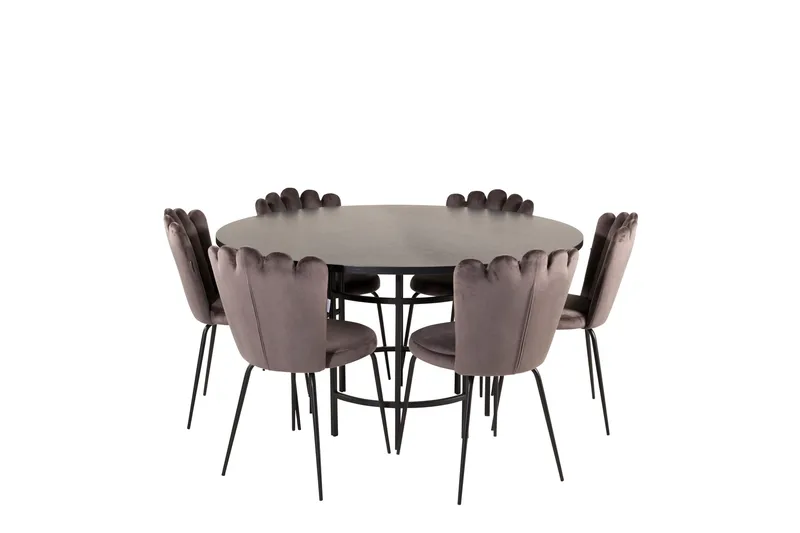 Spisegruppe Möbelfashion Copenhagen spisegruppe 140 cm rund med 6 Limhamn-stoler Svart/grå, undefined