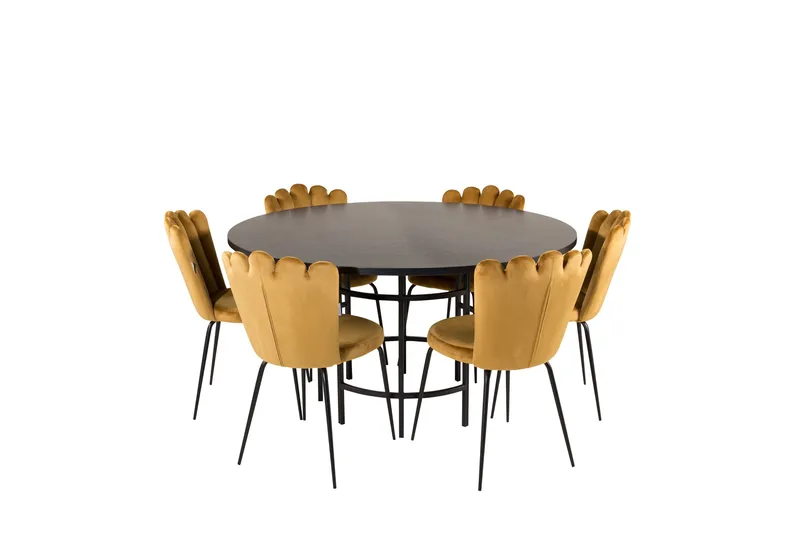 Spisegruppe Möbelfashion Copenhagen spisegruppe 140 cm rund med 6 Limhamn-stoler Svart/GULL, undefined