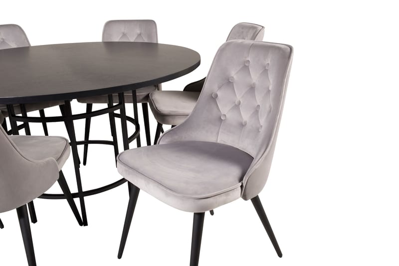 Spisegruppe Möbelfashion Copenhagen spisegruppe 140 cm rund med 6 Velvet Deluxe-stoler Svart/Lys grå - Møbler - Bord - Spisegrupper