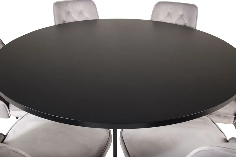 Spisegruppe Möbelfashion Copenhagen spisegruppe 140 cm rund med 6 Velvet Deluxe-stoler Svart/Lys grå - Møbler - Bord - Spisegrupper
