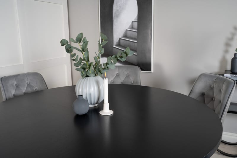 Spisegruppe Möbelfashion Copenhagen spisegruppe 140 cm rund med 6 Velvet Deluxe-stoler Svart/Lys grå - Møbler - Bord - Spisegrupper