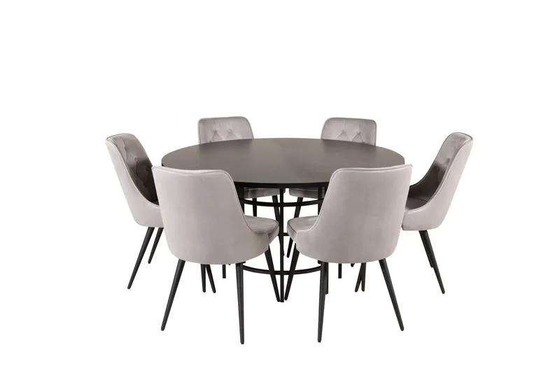 Spisegruppe Möbelfashion Copenhagen spisegruppe 140 cm rund med 6 Velvet Deluxe-stoler Svart/Lys grå, undefined