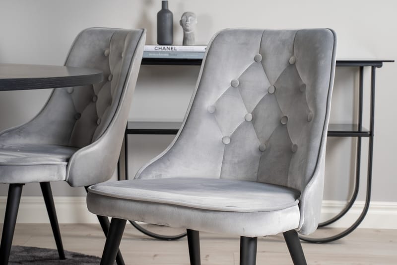 Spisegruppe Möbelfashion Copenhagen spisegruppe 140 cm rund med 6 Velvet Deluxe-stoler Svart/Lys grå - Møbler - Bord - Spisegrupper