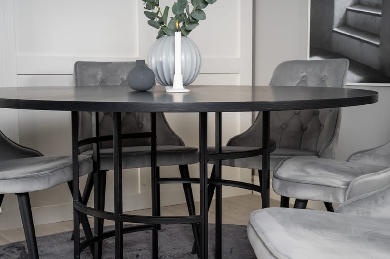 Spisegruppe Möbelfashion Copenhagen spisegruppe 140 cm rund med 6 Velvet Deluxe-stoler Svart/Lys grå - Møbler - Bord - Spisegrupper