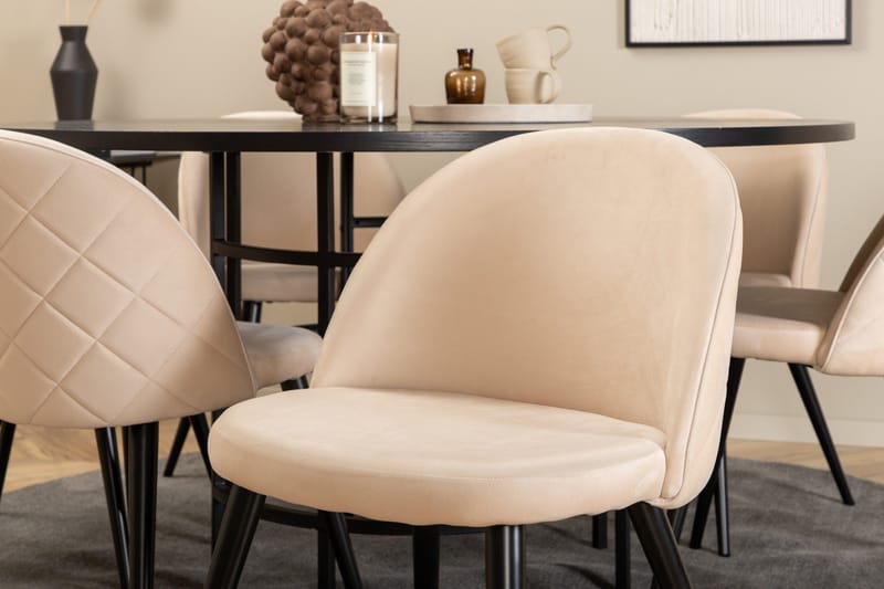 Spisegruppe Möbelfashion Copenhagen spisegruppe 140 cm rund med 6 Velvet-stoler Beige/svart2 - Møbler - Bord - Spisegrupper