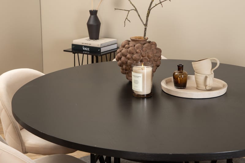 Spisegruppe Möbelfashion Copenhagen spisegruppe 140 cm rund med 6 Velvet-stoler Beige/svart2 - Møbler - Bord - Spisegrupper