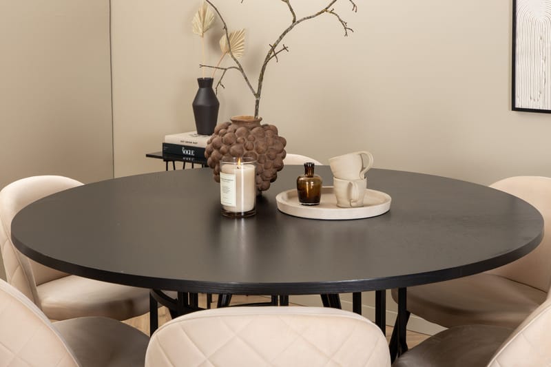 Spisegruppe Möbelfashion Copenhagen spisegruppe 140 cm rund med 6 Velvet-stoler Beige/svart2 - Møbler - Bord - Spisegrupper