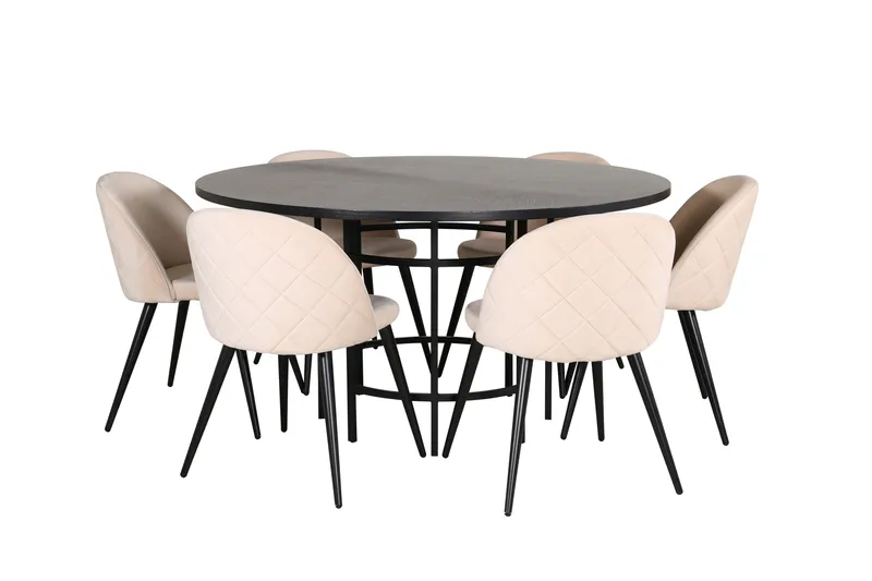 Spisegruppe Möbelfashion Copenhagen spisegruppe 140 cm rund med 6 Velvet-stoler Beige/svart2, undefined