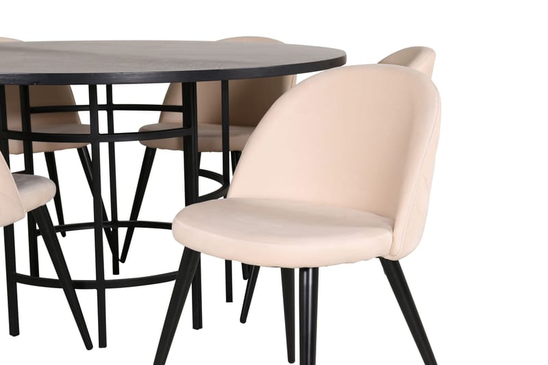 Spisegruppe Möbelfashion Copenhagen spisegruppe 140 cm rund med 6 Velvet-stoler Beige/svart2 - Møbler - Bord - Spisegrupper