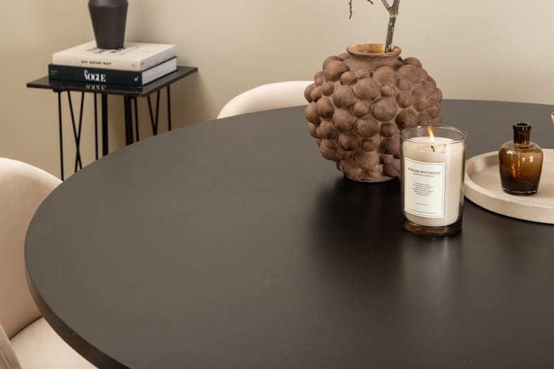 Spisegruppe Möbelfashion Copenhagen spisegruppe 140 cm rund med 6 Velvet-stoler Beige/svart2 - Møbler - Bord - Spisegrupper
