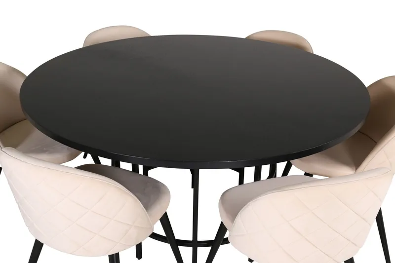 Spisegruppe Möbelfashion Copenhagen spisegruppe 140 cm rund med 6 Velvet-stoler Beige/svart2 - Møbler - Bord - Spisegrupper