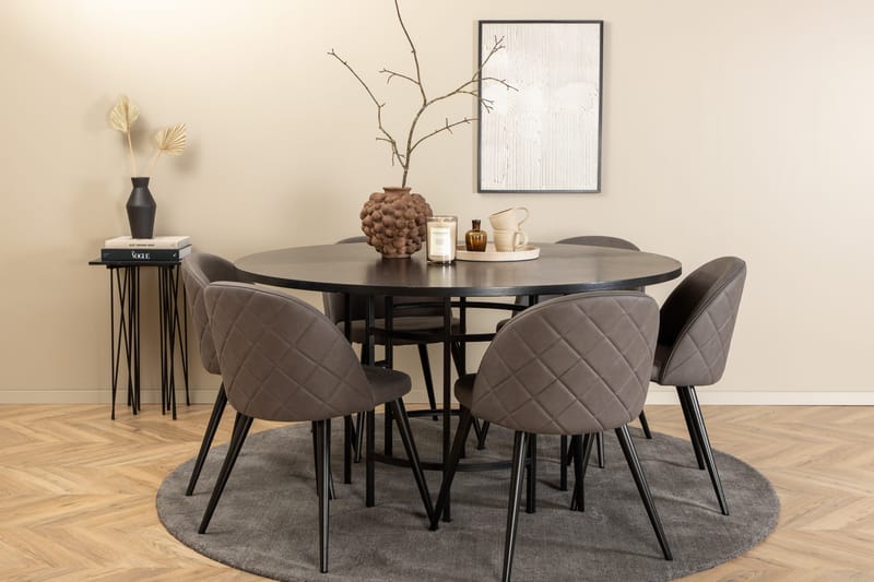 Spisegruppe Möbelfashion Copenhagen spisegruppe 140 cm rund med 6 Velvet-stoler Svart/grå - Møbler - Bord - Spisegrupper