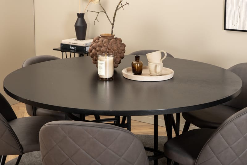 Spisegruppe Möbelfashion Copenhagen spisegruppe 140 cm rund med 6 Velvet-stoler Svart/grå - Møbler - Bord - Spisegrupper