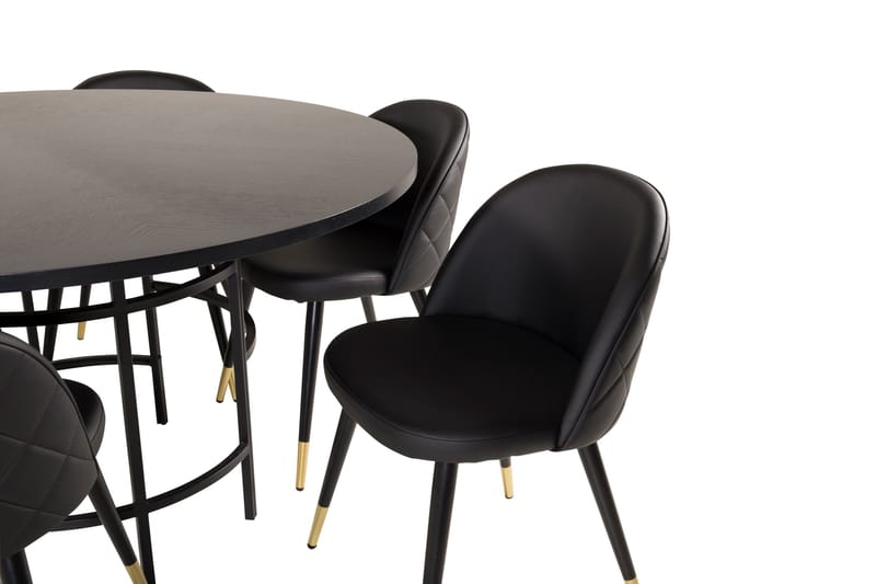 Spisegruppe Möbelfashion Copenhagen spisegruppe 140 cm rund med 6 Velvet-stoler Svart/GULL - Møbler - Bord - Spisegrupper