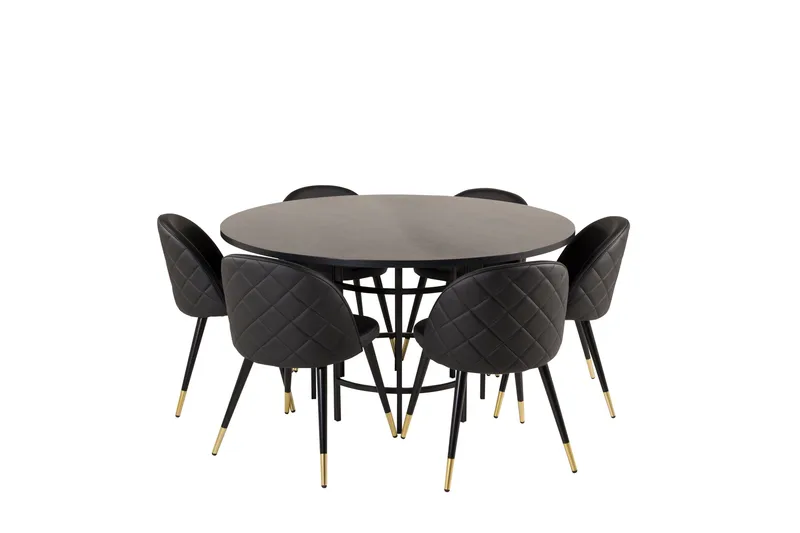 Spisegruppe Möbelfashion Copenhagen spisegruppe 140 cm rund med 6 Velvet-stoler Svart/GULL - Møbler - Bord - Spisegrupper