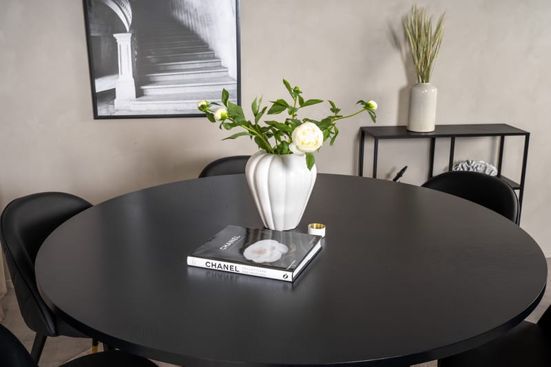Spisegruppe Möbelfashion Copenhagen spisegruppe 140 cm rund med 6 Velvet-stoler Svart/GULL - Møbler - Bord - Spisegrupper