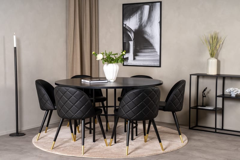 Spisegruppe Möbelfashion Copenhagen spisegruppe 140 cm rund med 6 Velvet-stoler Svart/GULL - Møbler - Bord - Spisegrupper
