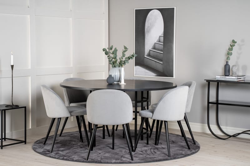 Spisegruppe Möbelfashion Copenhagen spisegruppe 140 cm rund med 6 Velvet-stoler Svart/Lys grå - Møbler - Bord - Spisegrupper