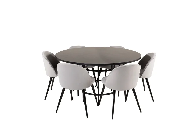 Spisegruppe Möbelfashion Copenhagen spisegruppe 140 cm rund med 6 Velvet-stoler Svart/Lys grå - Møbler - Bord - Spisegrupper