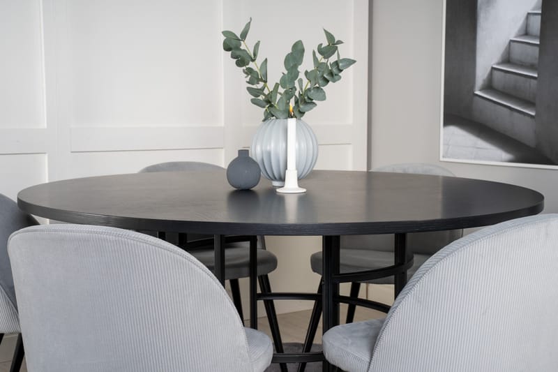 Spisegruppe Möbelfashion Copenhagen spisegruppe 140 cm rund med 6 Velvet-stoler Svart/Lys grå - Møbler - Bord - Spisegrupper