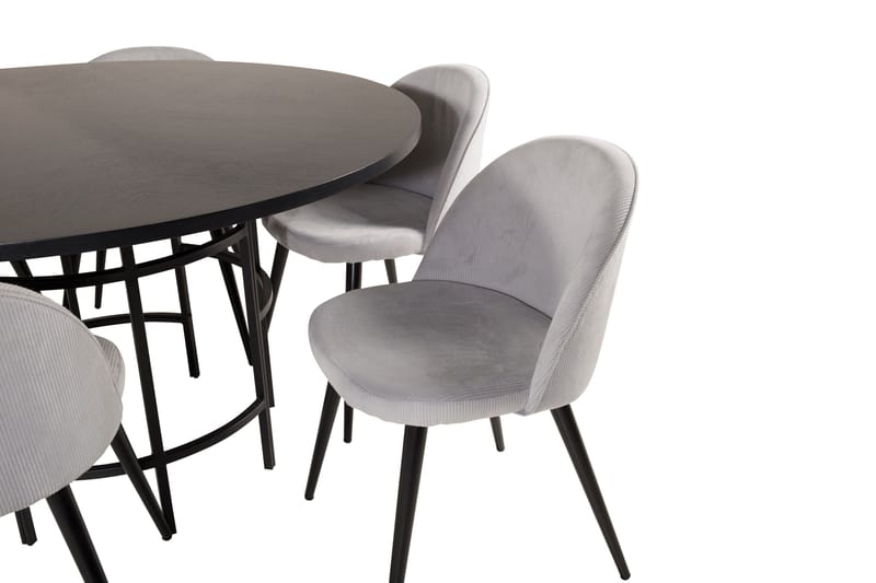 Spisegruppe Möbelfashion Copenhagen spisegruppe 140 cm rund med 6 Velvet-stoler Svart/Lys grå - Møbler - Bord - Spisegrupper
