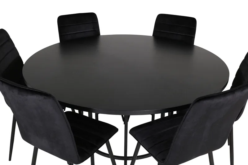 Spisegruppe Möbelfashion Copenhagen spisegruppe 140 cm rund med 6 Windu Lyx-stoler Svart - Møbler - Bord - Spisegrupper