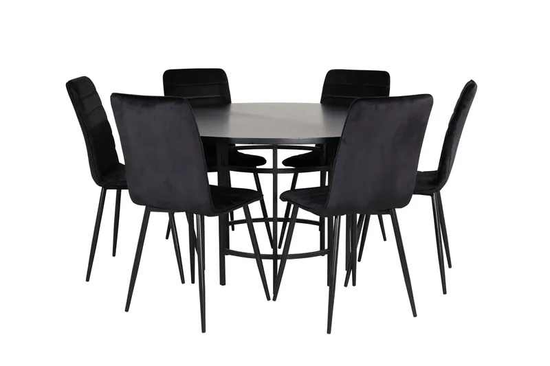 Spisegruppe Möbelfashion Copenhagen spisegruppe 140 cm rund med 6 Windu Lyx-stoler Svart, undefined