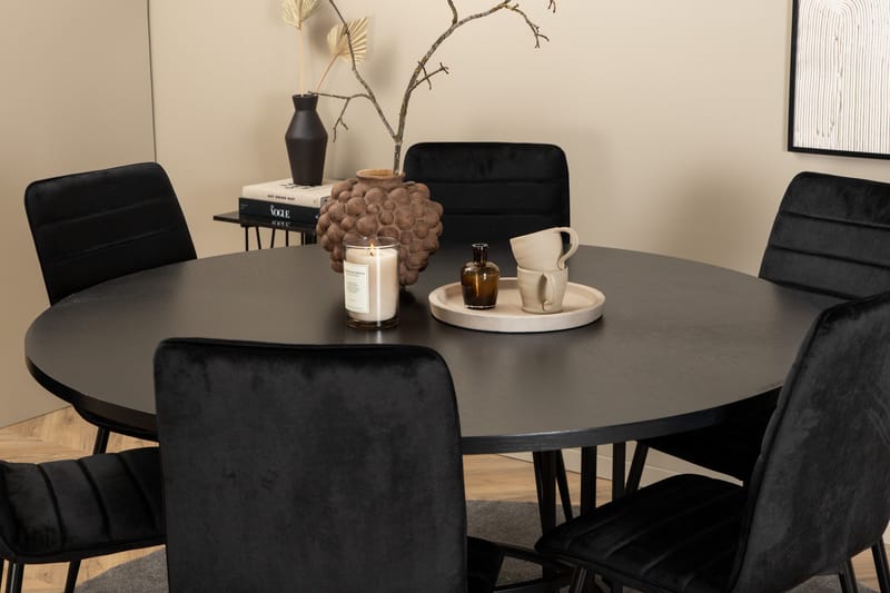 Spisegruppe Möbelfashion Copenhagen spisegruppe 140 cm rund med 6 Windu Lyx-stoler Svart - Møbler - Bord - Spisegrupper