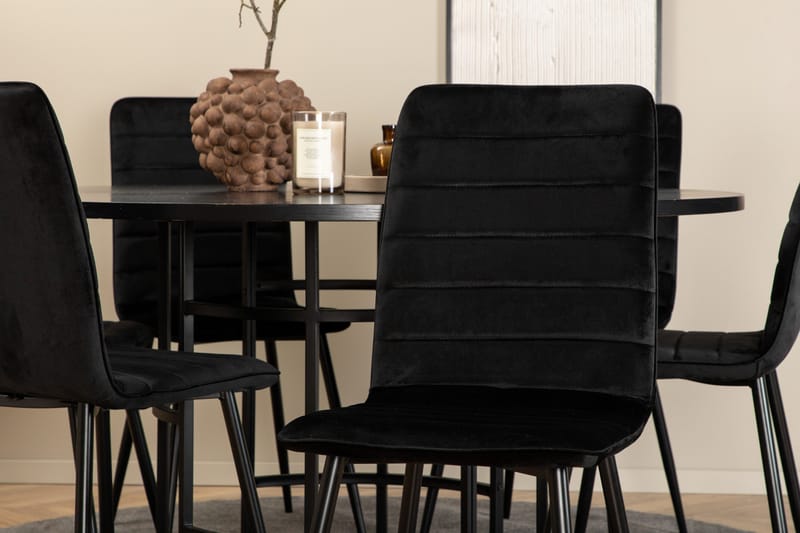 Spisegruppe Möbelfashion Copenhagen spisegruppe 140 cm rund med 6 Windu Lyx-stoler Svart - Møbler - Bord - Spisegrupper
