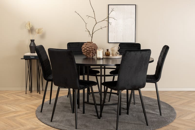 Spisegruppe Möbelfashion Copenhagen spisegruppe 140 cm rund med 6 Windu Lyx-stoler Svart - Møbler - Bord - Spisegrupper