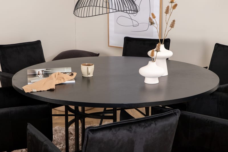 Spisegruppe Möbelfashion Copenhagen spisegruppe 140 cm rund med 6 Petra-stoler Svart - Møbler - Bord - Spisegrupper