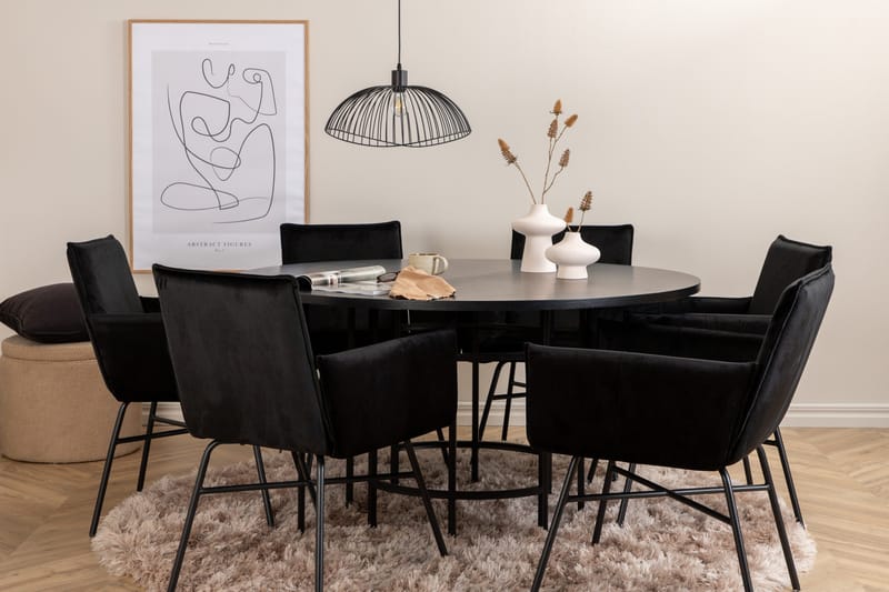 Spisegruppe Möbelfashion Copenhagen spisegruppe 140 cm rund med 6 Petra-stoler Svart - Møbler - Bord - Spisegrupper