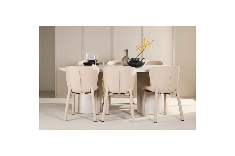 Spisegruppe Narvik 100x200 cm Beige med 6 Astoria Stoler Beige - Beige - Møbler - Bord - Spisegrupper