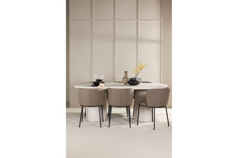 Spisegruppe Narvik 100x200 cm Beige med 6 Edina Stoler Svart / Brun - Svart / Brun - Møbler - Bord - Spisegrupper