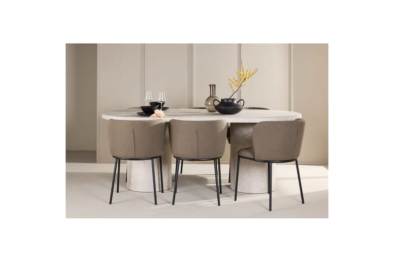 Spisegruppe Narvik 100x200 cm Beige med 6 Edina Stoler Svart / Brun - Svart / Brun - Møbler - Bord - Spisegrupper