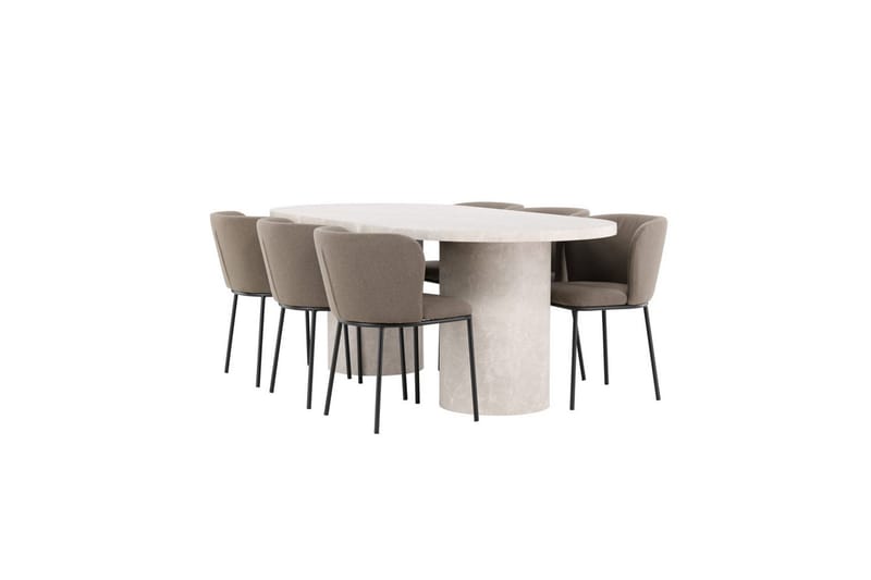 Spisegruppe Narvik 100x200 cm Beige med 6 Edina Stoler Svart / Brun - Svart / Brun - Møbler - Bord - Spisegrupper